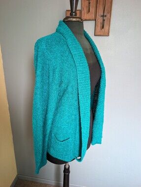 Vintage Cozy Open-Front Teal Cardigan